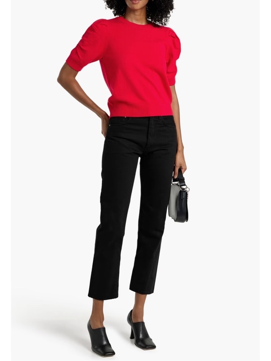 Frame Denim Sweaters - Frame Frankie Puff Red Wool Blend Ruched Short Sleeve Sweater — Size Small
